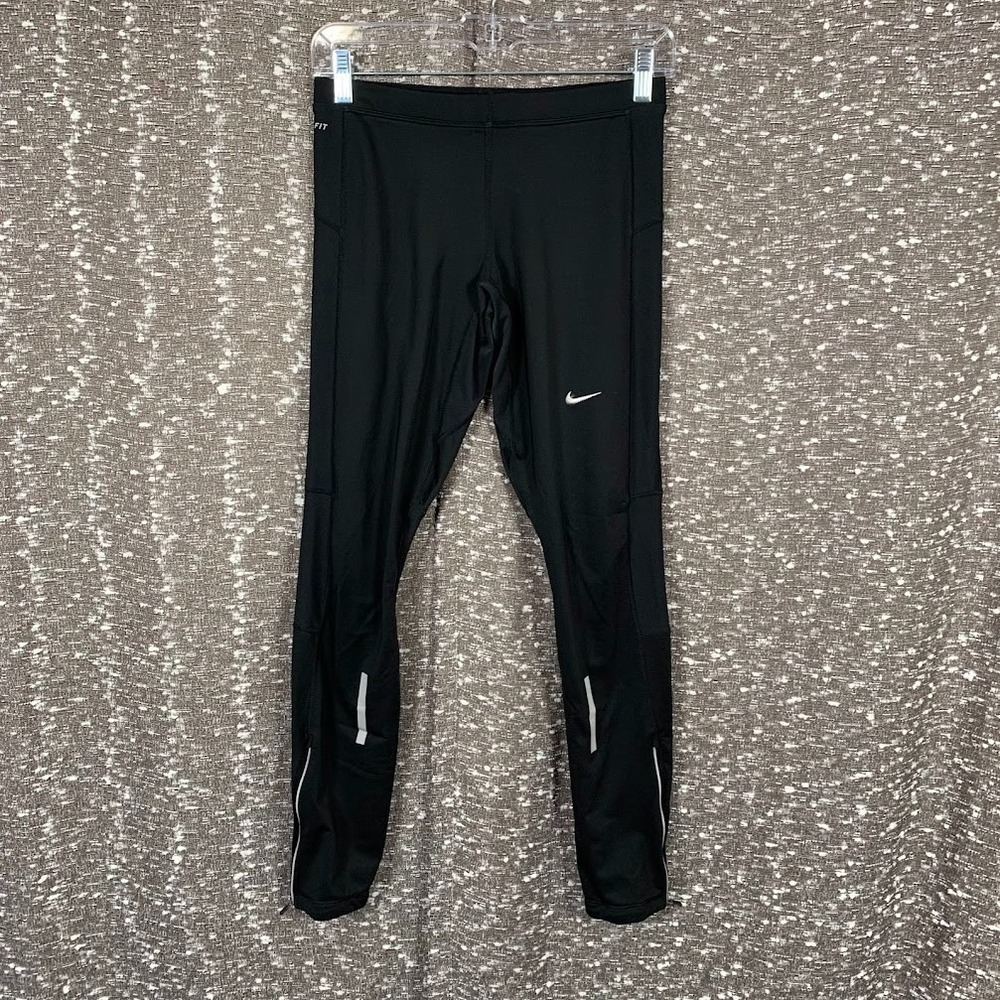 Nike Dri-Fit Black Running Tights‎ Fitted Logo Athletic Men's Medium